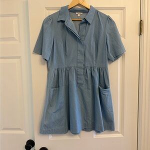 Tyler Boe Blue Short Sleeve Shirt Dress with Pockets